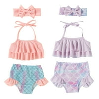 Toddler Girl Meimaid bikini Set, Halter Top + bikini dno + trake za glavu 1-4y