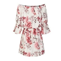Moderna ženska ljetna haljina Ležerne prilike za ramena zvona tunika cvjetne tiskane haho haljine plaže mini haljina