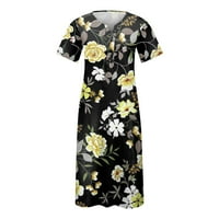 Yubatuo Womens Ljeto Ležerne prilike Boho cvjetno tiskane haljine sa džepnim rukavima V-izrez Midi haljine