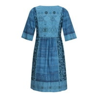 Haljina Boho za žene Boho V-izrez s dugim rukavima, plavi XL