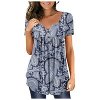 Ženski vrhovi kratkih rukava odštampana bluza Ležerne prilike za žene Ljeto Henley majice Tuničke košulje ljubičaste XL