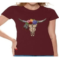 Newkward Styles krava majica za žene cvjetna krava lubanja majica šećerne lubanje za žene Dan mrtve
