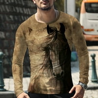 Košulje za muškarce Veliki i visoki konj retro 3D ispis okruglog vrata muške proljeće i jesenja majica dugih rukava za majice za muškarce T majice za muškarce za muškarce
