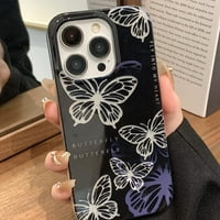 Crni sjajini leptir Telefon kompatibilan sa iPhoneom 13, korejskim 3D slatkim bling šupljim leptir telefonom sa srebrnim sjajem za žene djevojke