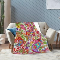 Nosbei Beautiful Paisley Cvijeće Fleece Plišani bacanje Prekrivač Komfornik FAU FUR ​​meko ugodno toplo Fluffy MicroFiber nejasno pokrivač za krevet Kauč Sofa stolica Jesen Naputni kamp Piknik