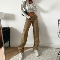 Daznico Traperice za žene Ženska višestruki džepna ravna odjeća Ravne noge Jeans High Squik i udoban smeđi S