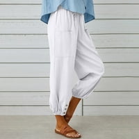 Hlače za žene Trendi ljetni visoko stručni posteljina široka noga dugačka pant s džepom udobne labave pantalone za žene