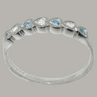 Britanci napravio 14k bijeli zlatni prsten sa kubnim cirkonijom i prirodnim akvamarinskim ženskim vječnim