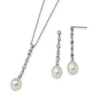 Le & Lu Sterling Silver RH bijeli FWC Pearl CZ Naušnice Set ogrlice