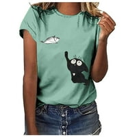 Košulje za žene Ženska modna mačka Print okrugli vrat Majica kratkih rukava Green M