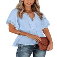Avamo Žene Ležerne prilike izdubljene bluze kratki rukav Ruched majica za majicu čipke Šivanje ljetne