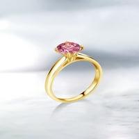 Gem Stone King 10K žuti zlatni pasijans prsten sa okruglim fantastičnim ružičastom cirkonijem