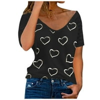 Ženske bluze - Casual bluza V-izrez Grafički otisci Žene TEE kratki rukav vrući prodaja Ljetni vrhovi Crni XL