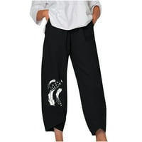 Žene Ležerne prilike savremene hlače Ispiši pamučni posteljina elastična struka Lounge pantalone plus