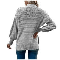 Shmport ženski mock džemper s vratom s dugim rukavima kukičani pulover na vrhu casual labavog skakača