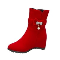 Ketyyh-Chn Womens Booties Mid Calf čizme klizanje na svakodnevnoj habaju cipele za pete Cipele crvene,