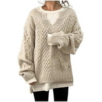 Žene padajući modni pulover V-izrez dugi rukav pleteni odjeća C TOMMUTER džemper džemperi za žene bež xl