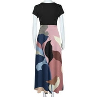 Dyegold sandresses za ženska ležerna plaža - Maxi haljine za žene okrugli vrat kratkih rukava cvjetna