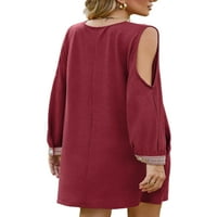 Haljina za majicu Colisha dame s kratkim mini haljinama u kratkim mini haljinama, dugih rukava casual putni hladno rameno vino crveno xl