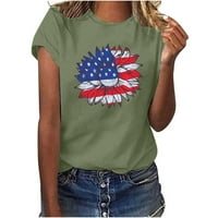 Suncokret patriotske majice za žene 4. jula Američka zastava Ispiši ljetni kratki rukav casual okrugli