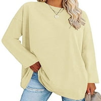 Grianlook dame majica s dugim rukavima obična majica Žene Loose Tunic bluza Okrugla ovratnik pulover u boji svijetlo žuti XL