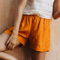 OKBOP Atletski kratke hlače za žene Ljetni elastični struk kratke pamučne i posteljine šorc hlača široke