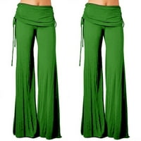 Rewentine ženske hlače Ljeto Ženska labava visoki struk široke pantalone za noge Vježbanje haljine Ležerne hlače Yoga teretana Flare hlače zelena 6