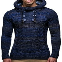 Zimska kornjača Pleteni džemper za muškarce Čvrsti pulover s dugim rukavima sa gumb za crtanje kapuljača