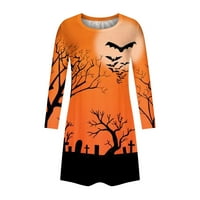 Ženska Gothic Witch kostim okrugli vrat Halloween Duljina koljena Dress LooseLong rukavi Mini haljina Narandžasta XL