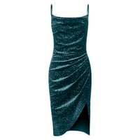 IOPQO Formalne haljine za žene Glitter puder V izrez SLING Slim Dizajn Pleted francuski stil Split haljina