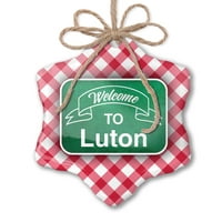 Ornament tiskani jedno strani zeleni znak Dobrodošli u Luton Božić Neonblond