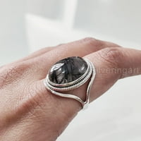 Prirodni crni rutilni prsten, ženski crni kvarcni prsten, rođendan, dizajnerski pojas, srebro, ženski