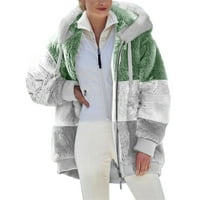 Ženski kratki kaputinski kaput kontrastna boja dugih rukava za slobodno vrijeme za slobodno vrijeme za toplu kaput zimski patentni zatvarač, zelena
