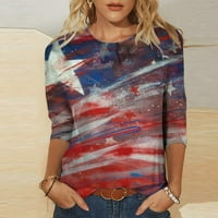 Ženska dana nezavisnosti zvijezde za ispis bluza Slouchy Thirts majice s rukavima Crew Crt Tees Basic Tops Casual Tunika Red XL