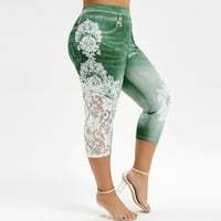 Frostluinai Plus Veličine Jeans Yoga hlače za žene Čipka za ispis Splice elastične kaprimkim gamašem teretana obrezirana kompresijska gamarica plijen dizalica traper jeggings