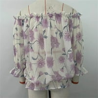 Xinqinghao ženske majice bez kaiševa, balon kratkih rukava casual vrhovi cvjetni print rastezljiviji majice beige xl