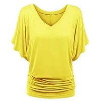 Žene ljetne vrhove modni rukavi casual čvrste bluze za majicu za žene žuti l