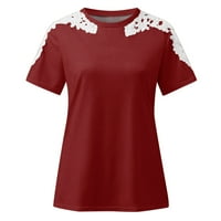 Žene ljetne vrhove Solid Color Fashion Crochet kratki rukav Crewneck majice Ležerne bagerijske bluze