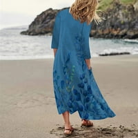 Haljine za žensko čišćenje Ženske modne casual udobne rukavske džepne haljine plave xxl
