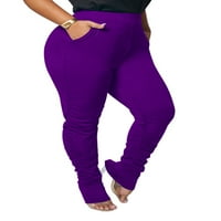 Avamo Žene Slogene hlače Bell donje tajice Čvrste boje pantalone Dame Active Flare Pant Holiday Purple