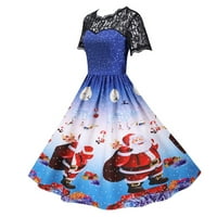 Ljetne haljine za žene s kratkim rukavima Štampanje čipke patchwork haljina okrugla izrez midi fit i