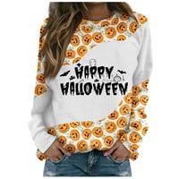 Yubatuo ženske duksere Halloween ženska ležerna Halloween Print dugih rukava okrugla zvezna dukserica vrhunska i udobna žuta 2xl