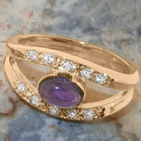 Britanci napravio 9k ružični zlatni prsten sa prirodnim ametistom i kubnim cirkonijskim ženskim prstenom