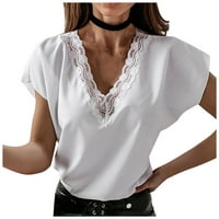 Ženska majica s kratkim rukavima s kratkim rukavima V-izrez, najvažnija majica, casual top ljeto bijeli m