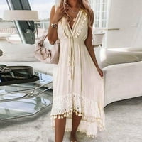 Aloohaidyvio ženske haljine, ženska modna seksi V-izrez bez rukava bez rukava od čipke čvrste haljine dužine gležnja