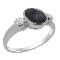 Britanci izrađeni čvrsti 18K bijeli zlatni prsten sa prirodnim safirnim i kubnim zrnarskim prstenom Zirkonije - Veličine opcije - Veličina 9,75