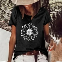 Zodggu Ponude tuničke majice za žene cvjetna daisy ispis ljetni trendy crew vrat labavi fit casual modne