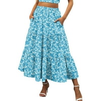 Mini suknje za žene za žene Ljeto Boho tisak elastični struk Linija Flowy Swiered Džep Duga koža haljina