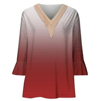 Dianli Womens Ljetni vrhovi Gradijent Ispis Ženska ljetna bluza Čipka za patchwork labav tunika Ležerne