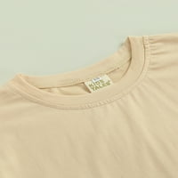 Dječja ljetna dva odijela, čvrsta boja okrugla vrata kratki rukav majica elastične strugove s džepovima